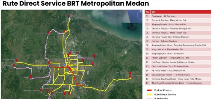 Peta rute bus listrik Medan