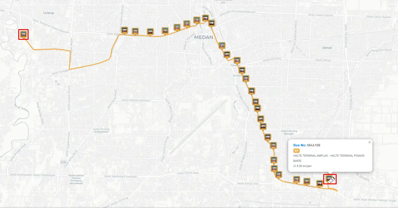 Halte-halte di Rute Bus Listrik Medan Koridor 1